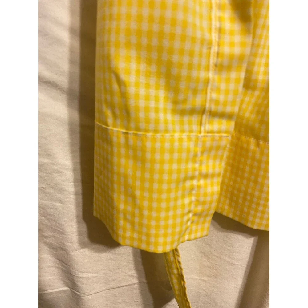 #5710 Womens Checkered Yellow and White Half Apron With Crossstich embroidery